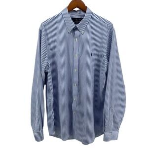 Ralph Lauren Performance Button Down Mens XXL Blue White Striped Slim Fit Preppy